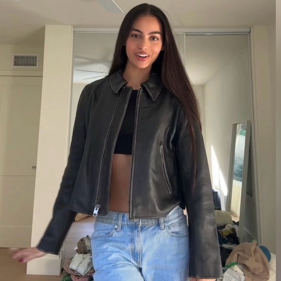 ~ SOLD 📦 New!! ZARA Distressed Cropped Genuine Leather Jacket - Picture 10 of 10